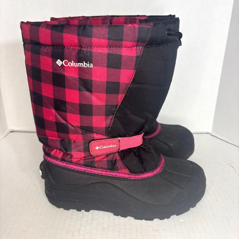 Columbia Powderbug‎ Kids Size 5 Pink & Black Plaid Waterproof Snow Boot
